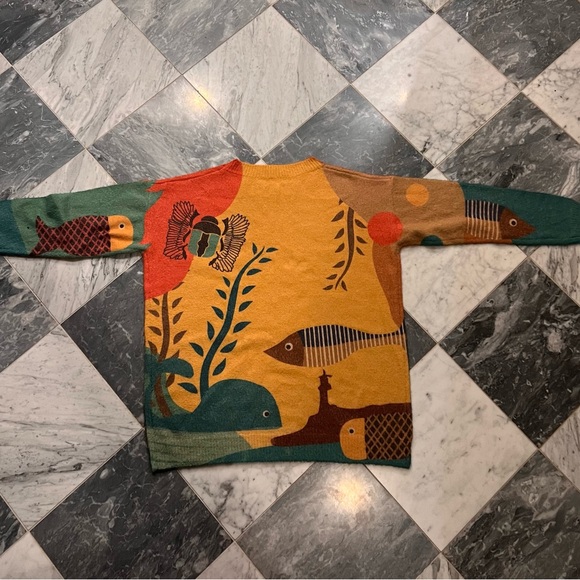 Colorful Fish Pattern Wool Sweater - Picture 6 of 7